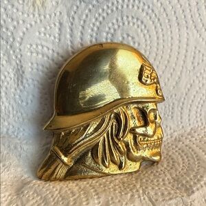 Solid Brass biker Skull Helmet belt buckle